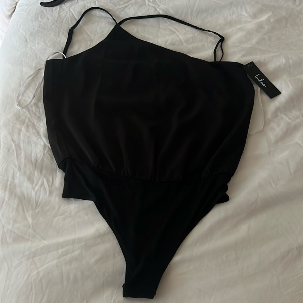 Lulus asymmetrical black bodysuit